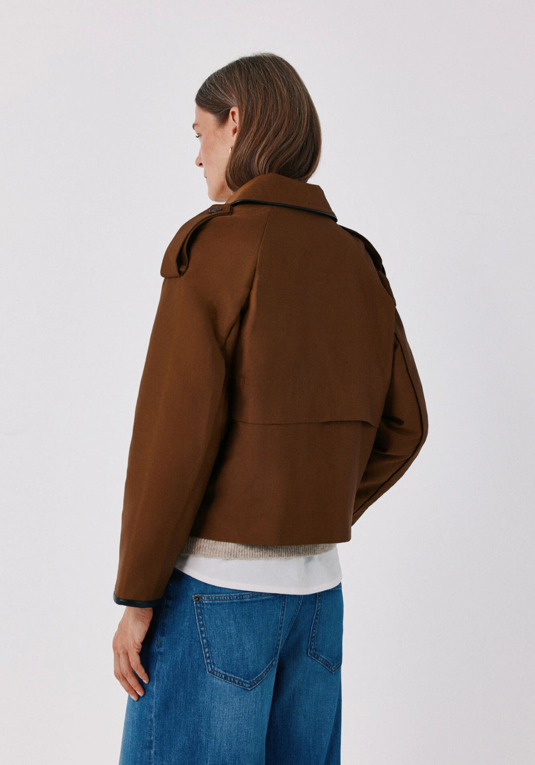 Satin Finish Short Trench - Dark Brown