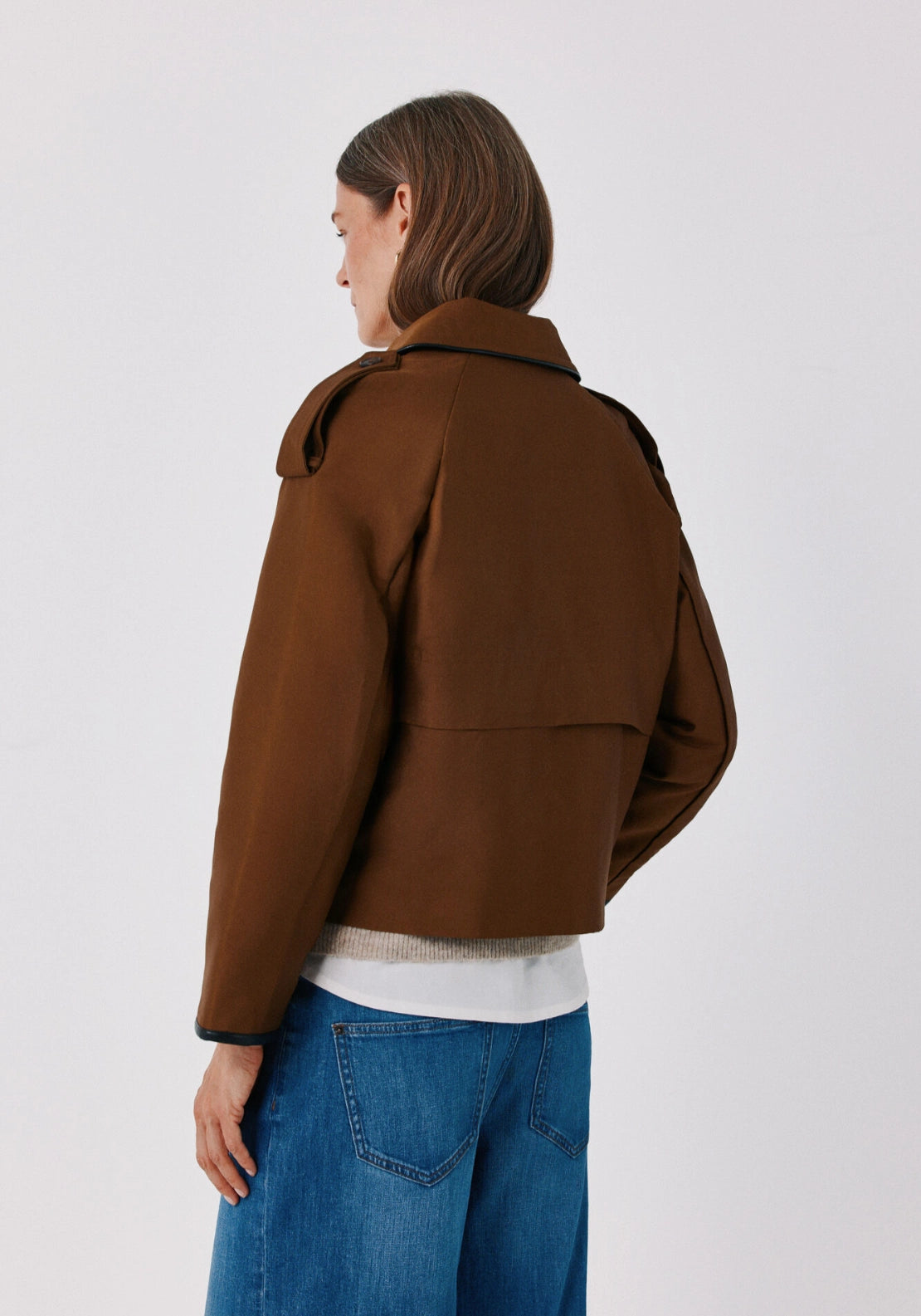 Satin Finish Short Trench - Dark Brown