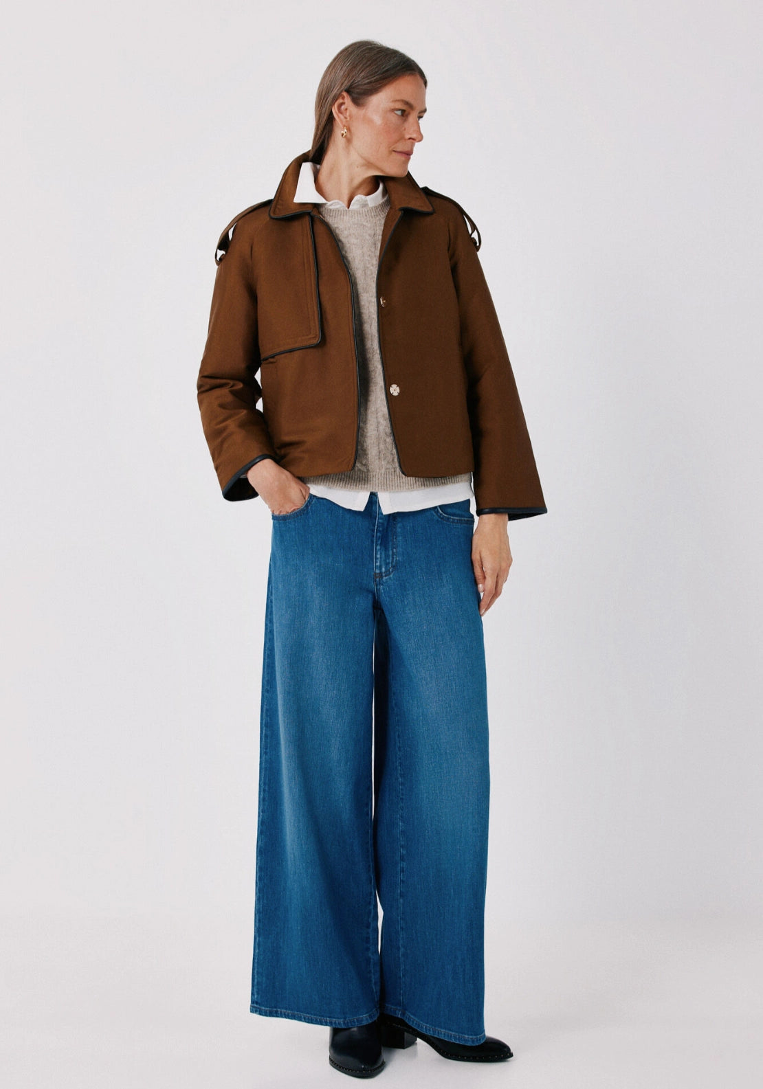 Satin Finish Short Trench - Dark Brown