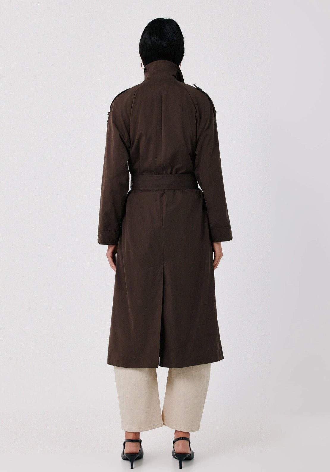 Classic Belted Long Trench - Dark Brown
