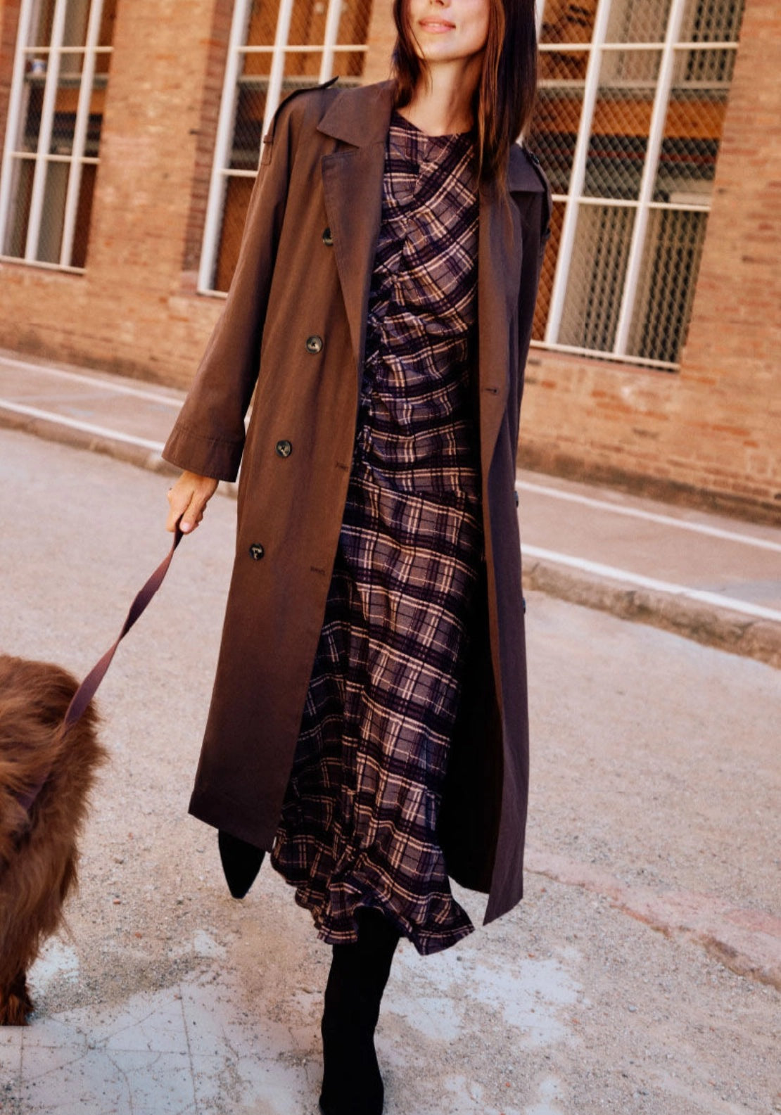 Classic Belted Long Trench - Dark Brown