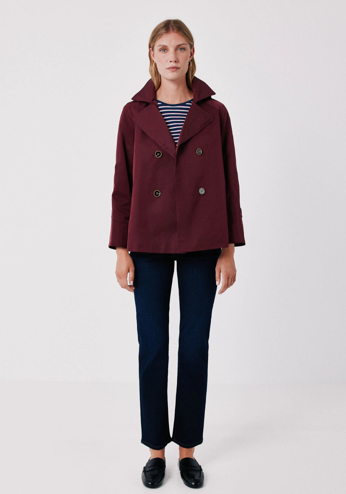 Short Flared Trench - Burgundy
