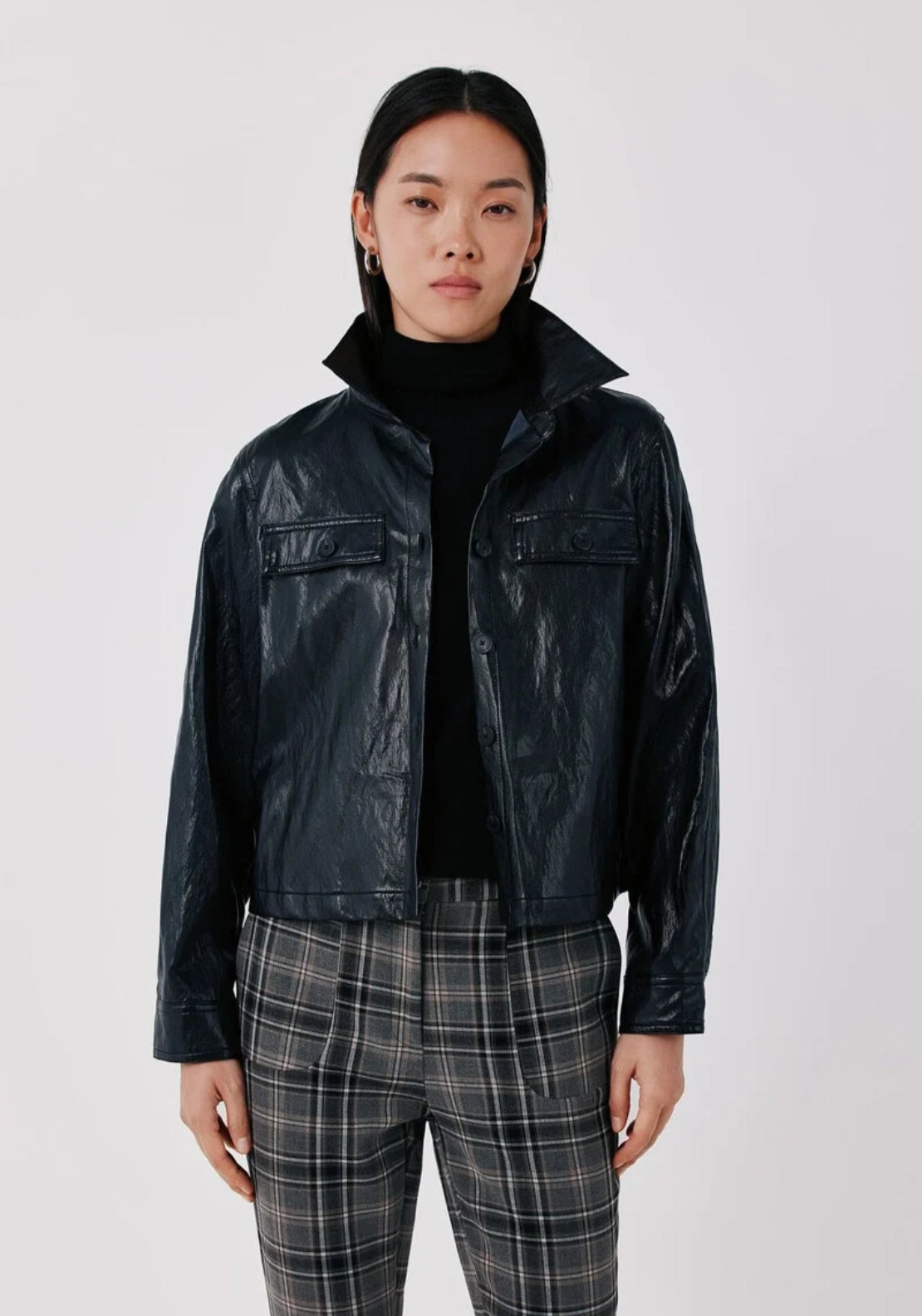 Cortefiel Faux Leather Light Jacket - Black 1 Shaws Department Stores