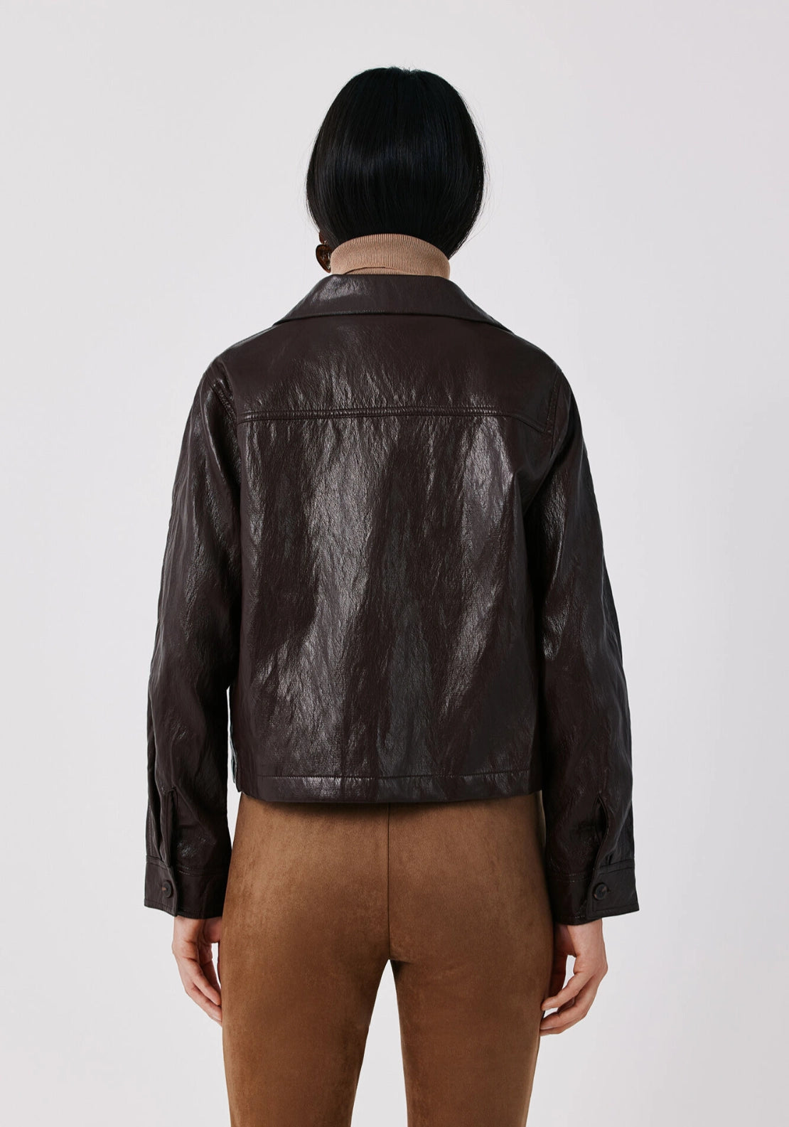 Faux Leather Light Jacket - Dark Brown