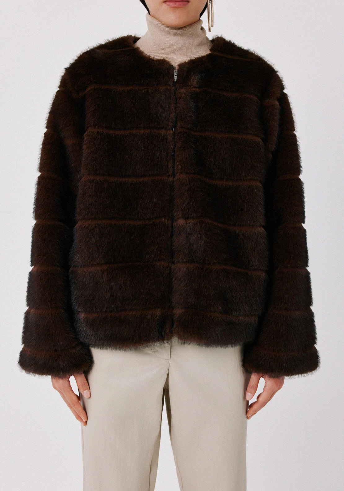 Short Faux Fur Coat - Dark Brown