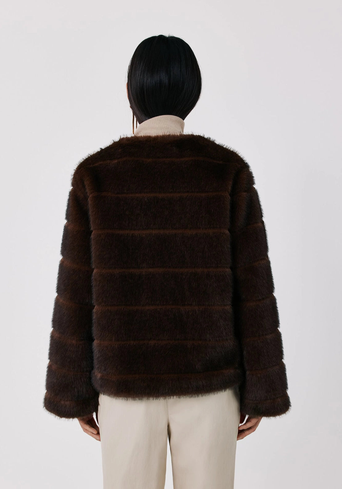 Short Faux Fur Coat - Dark Brown