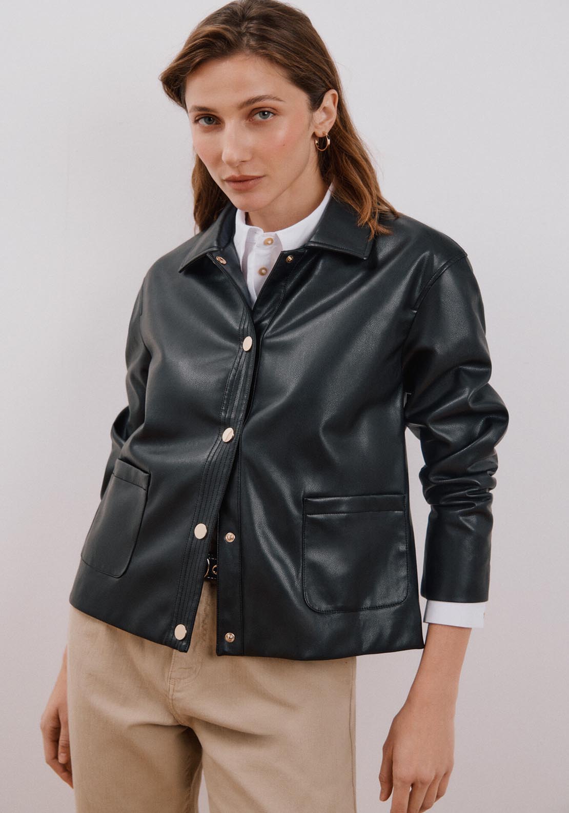 Cortefiel Faux Leather Jacket - Black 6 Shaws Department Stores