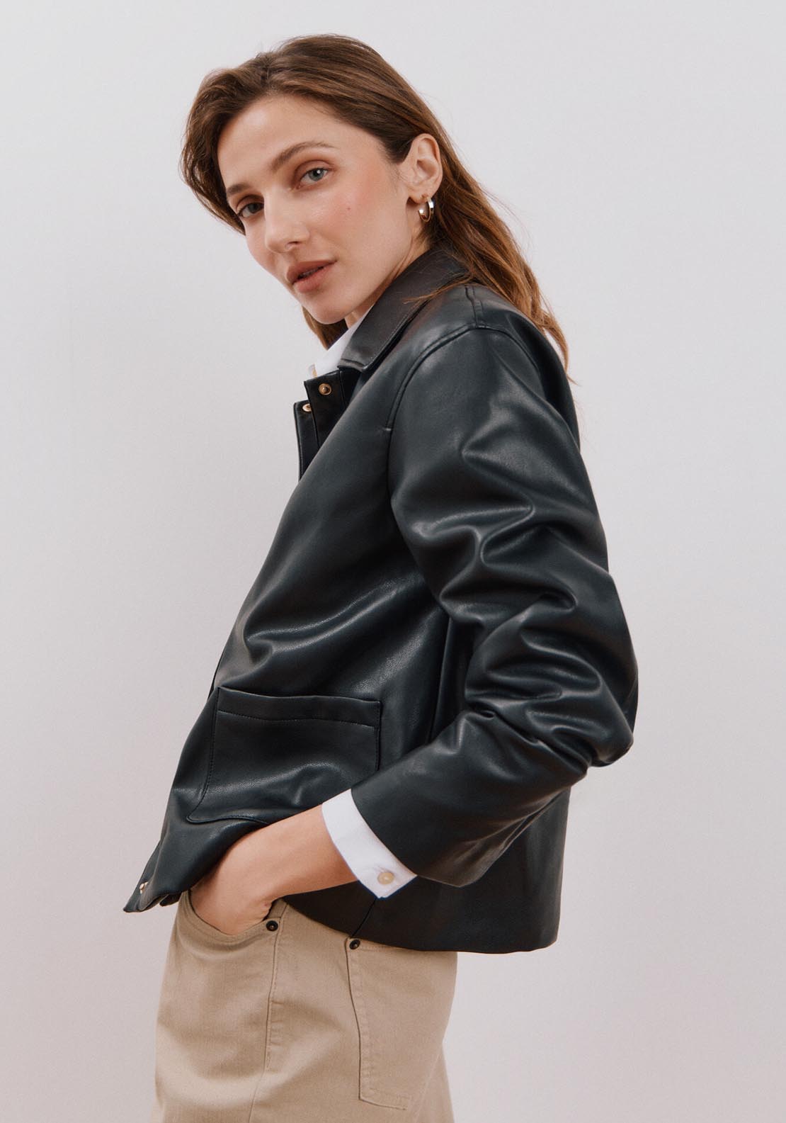 Cortefiel Faux Leather Jacket - Black 7 Shaws Department Stores