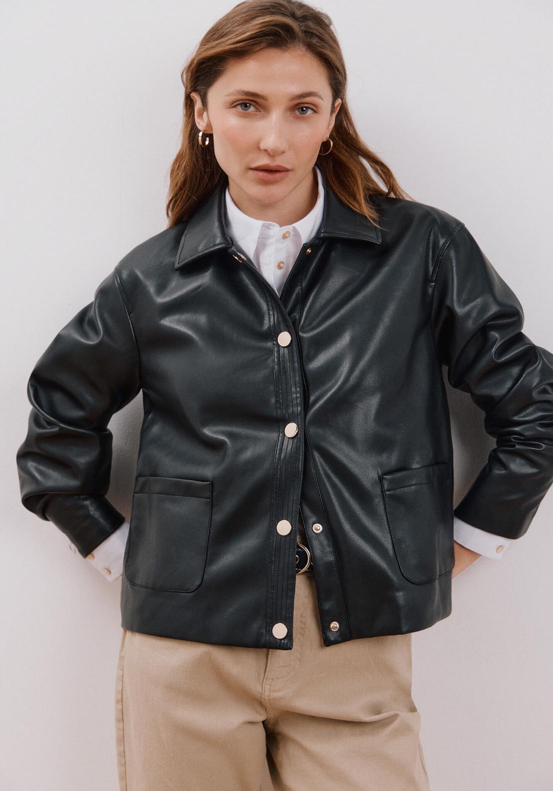 Cortefiel Faux Leather Jacket - Black 3 Shaws Department Stores
