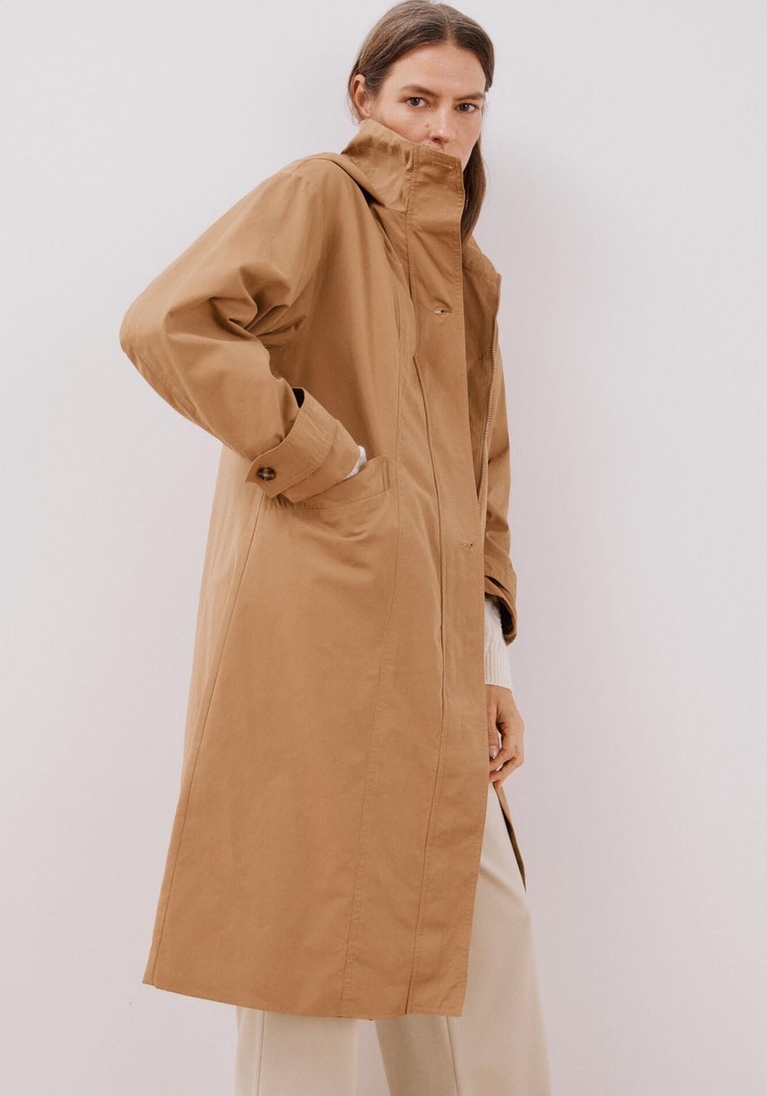 Cortefiel Long Hooded Trench Coat - Toasted Print 3 Shaws Department Stores