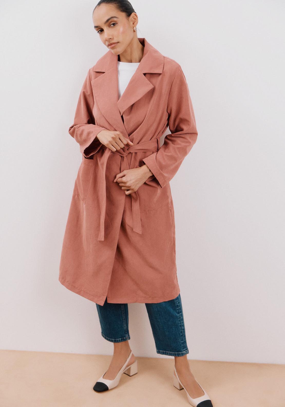 Cortefiel Belted Coloured Trench Coat - Pink 3 Shaws Department Stores