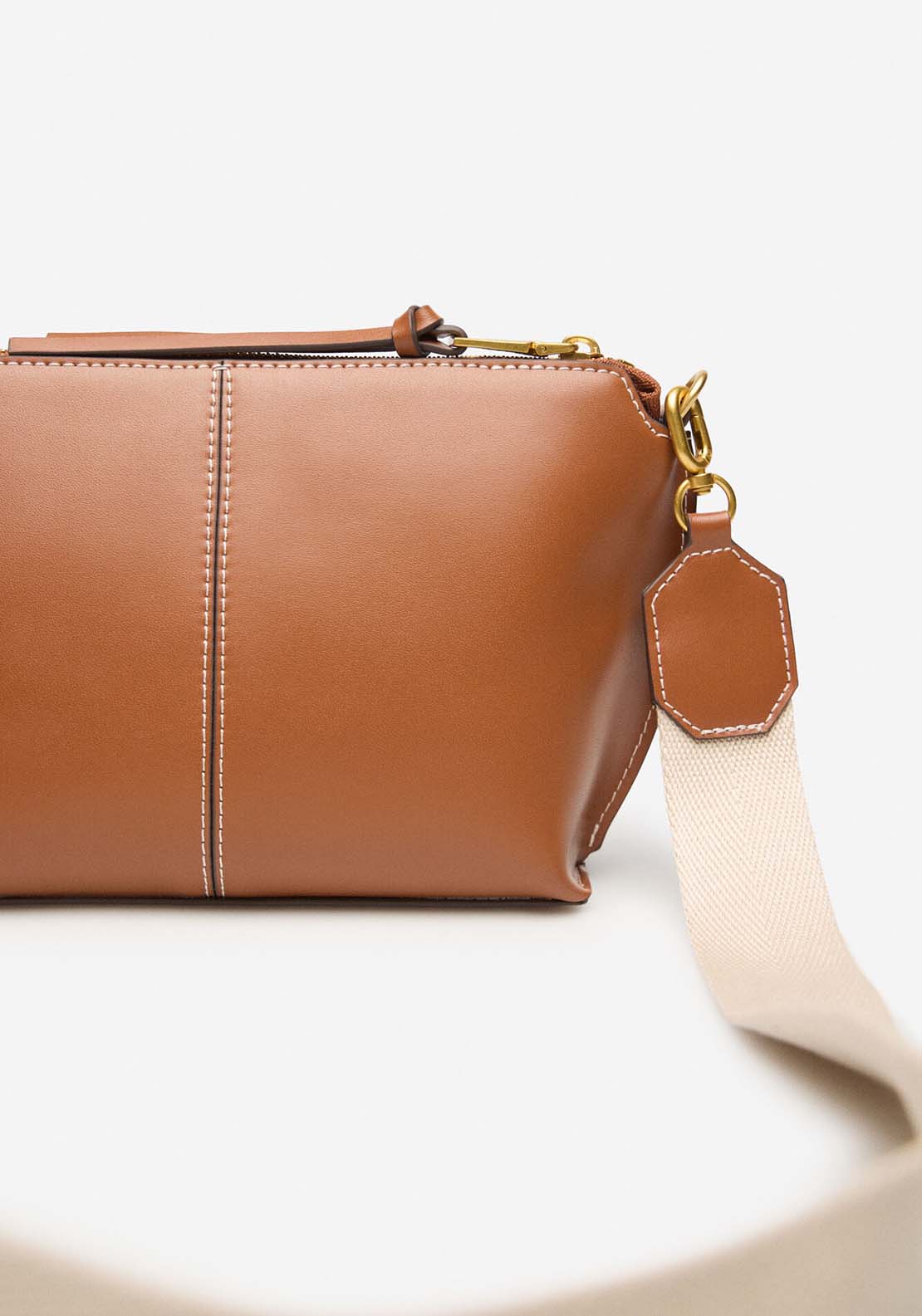 Basic Crossbody Bag With Stitching - Light Brown