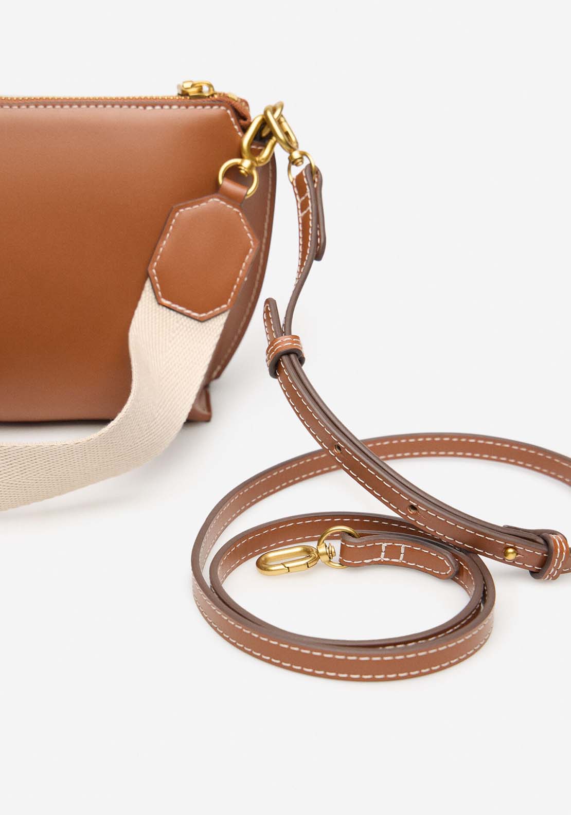Basic Crossbody Bag With Stitching - Light Brown