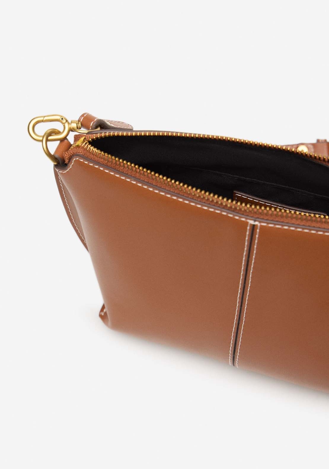 Basic Crossbody Bag With Stitching - Light Brown
