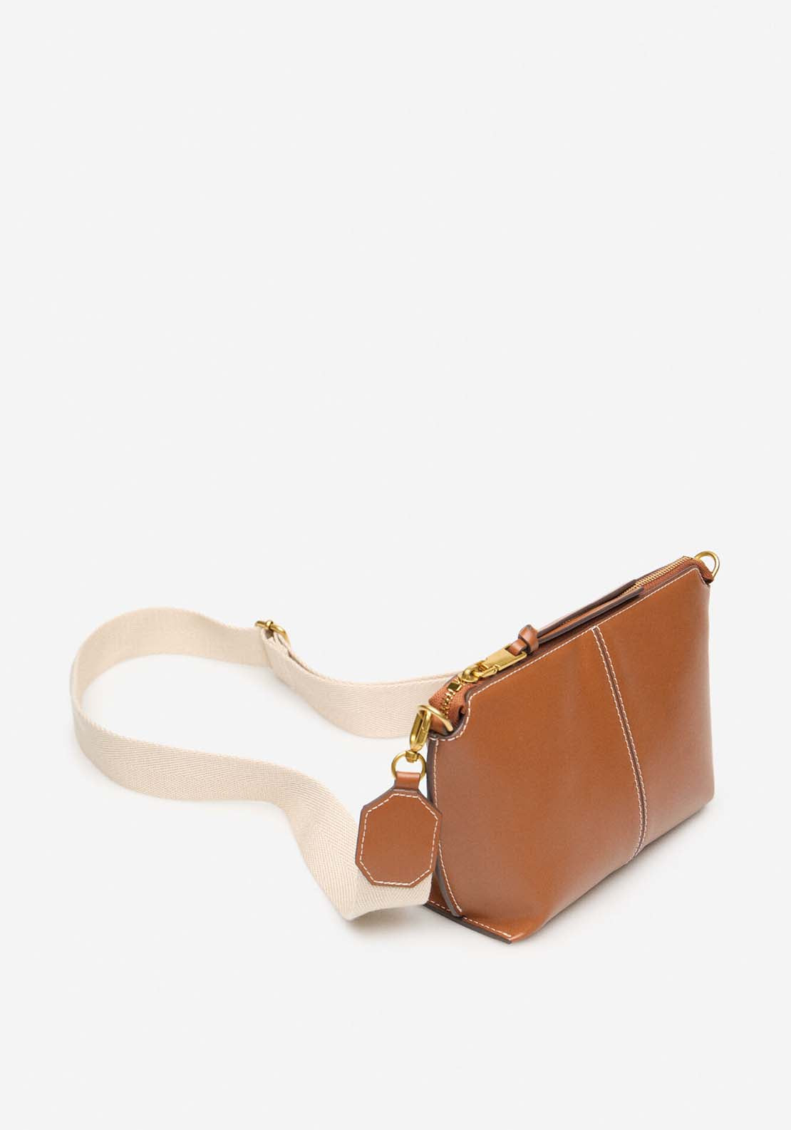 Basic Crossbody Bag With Stitching - Light Brown