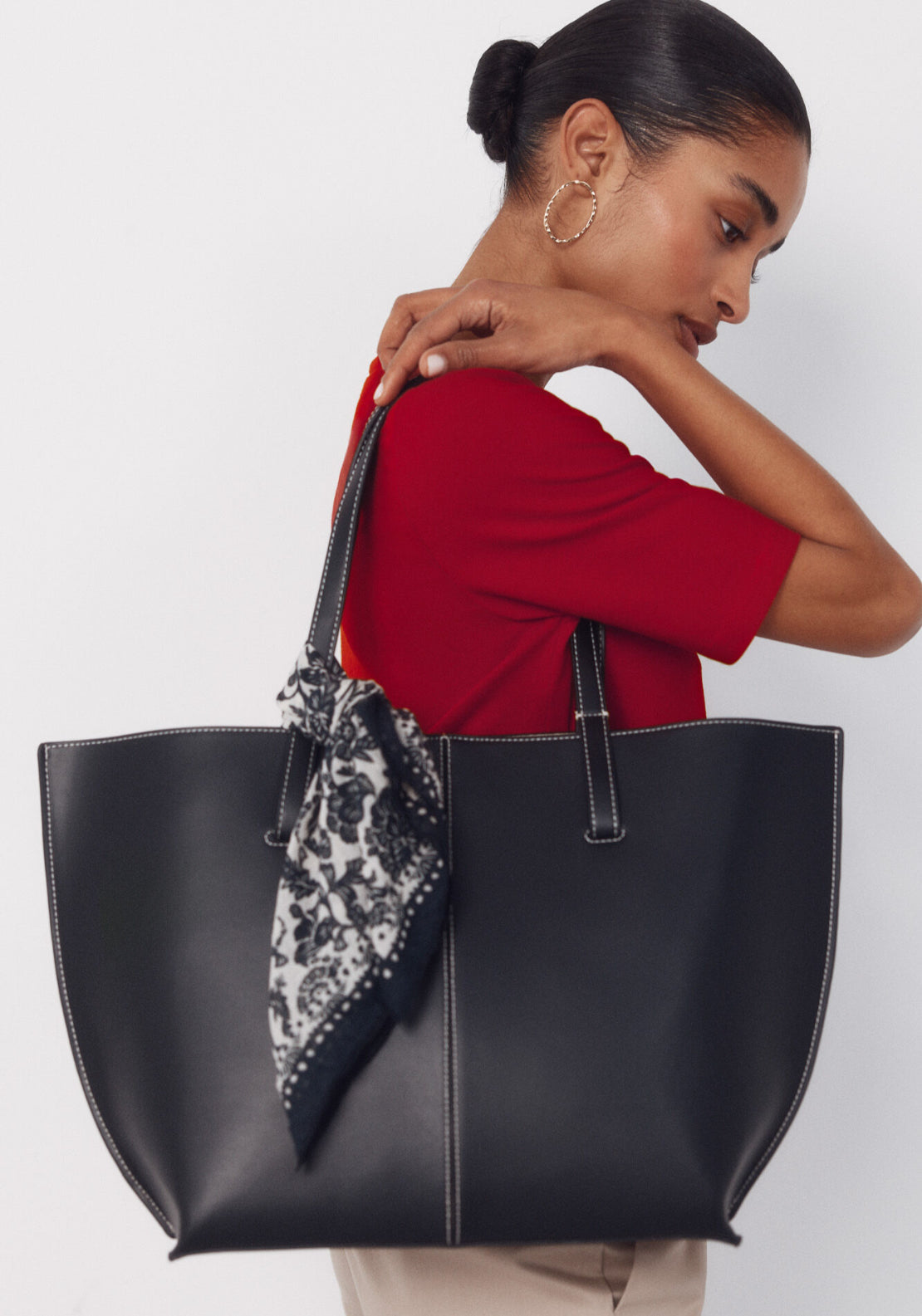 Cortefiel Basic Shopper Bag With Stitching - Black 1 Shaws Department Stores