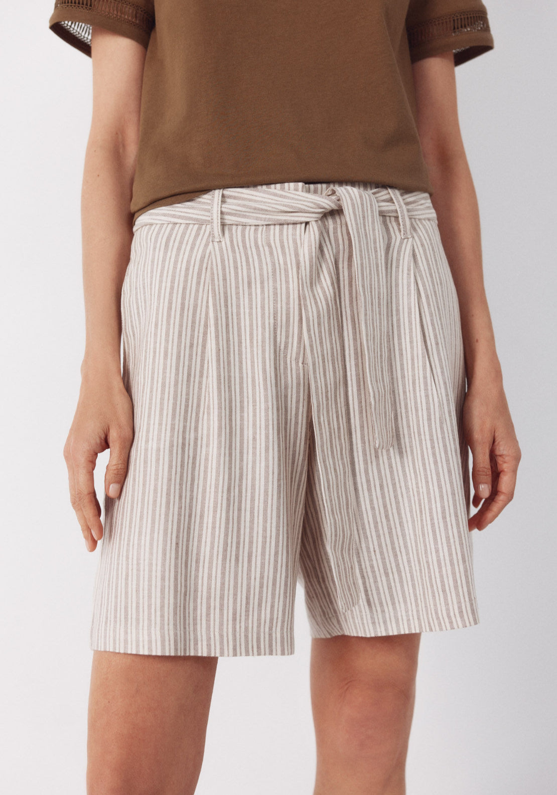 Cortefiel Linen Bermuda Shorts - Brown Print 3 Shaws Department Stores