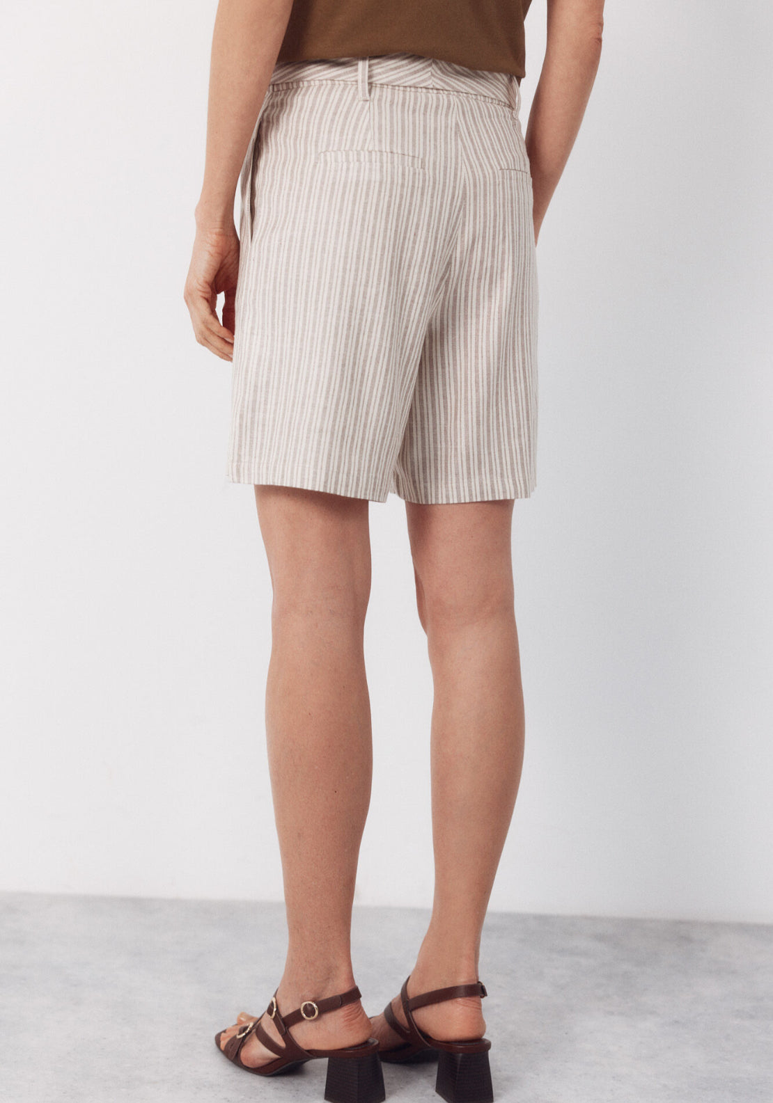 Cortefiel Linen Bermuda Shorts - Brown Print 2 Shaws Department Stores