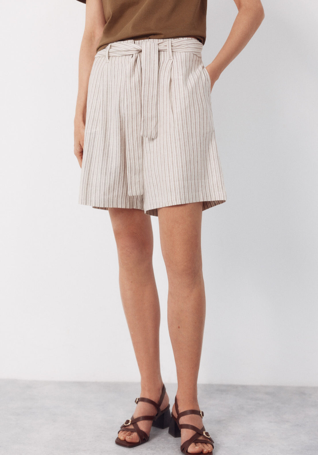 Cortefiel Linen Bermuda Shorts - Brown Print 1 Shaws Department Stores