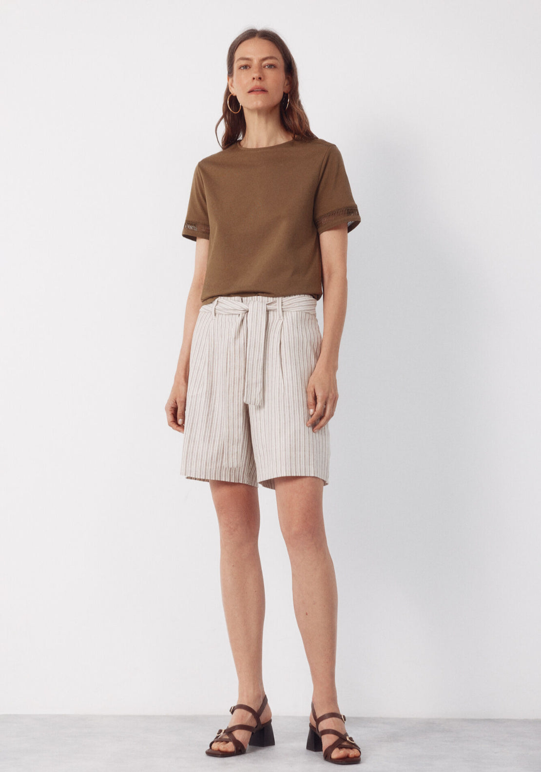 Cortefiel Linen Bermuda Shorts - Brown Print 4 Shaws Department Stores