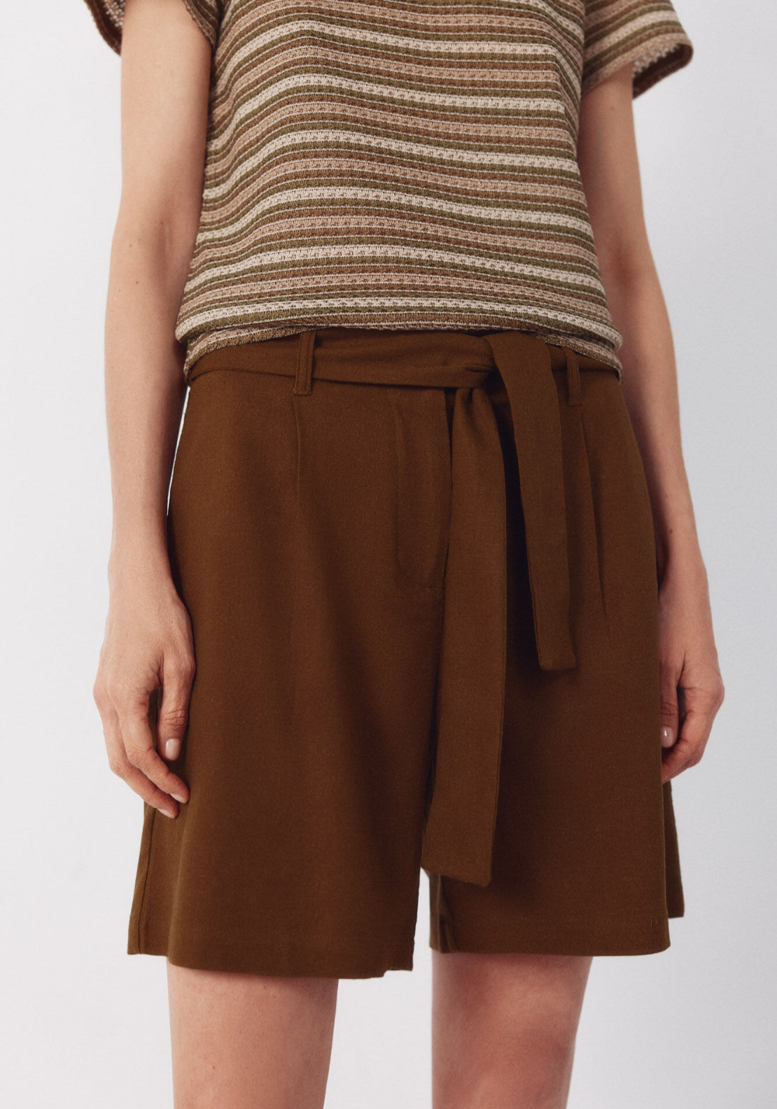 Cortefiel Linen Bermuda Shorts - Dark Khaki 3 Shaws Department Stores