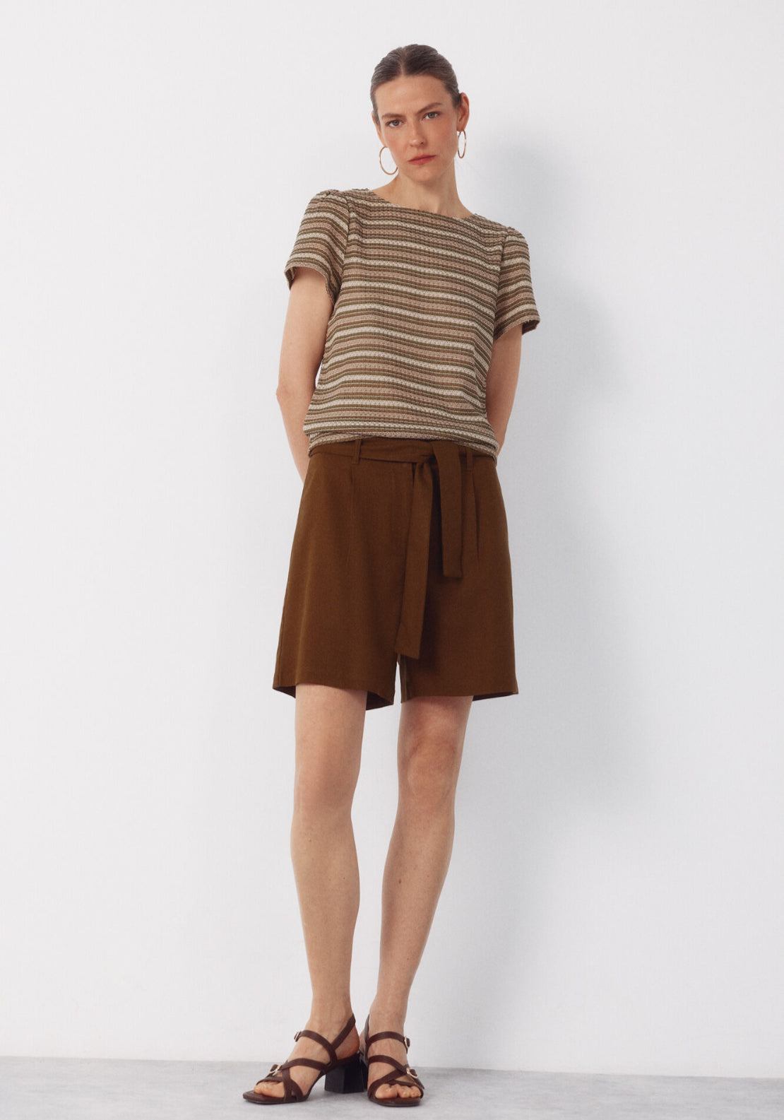 Cortefiel Linen Bermuda Shorts - Dark Khaki 5 Shaws Department Stores