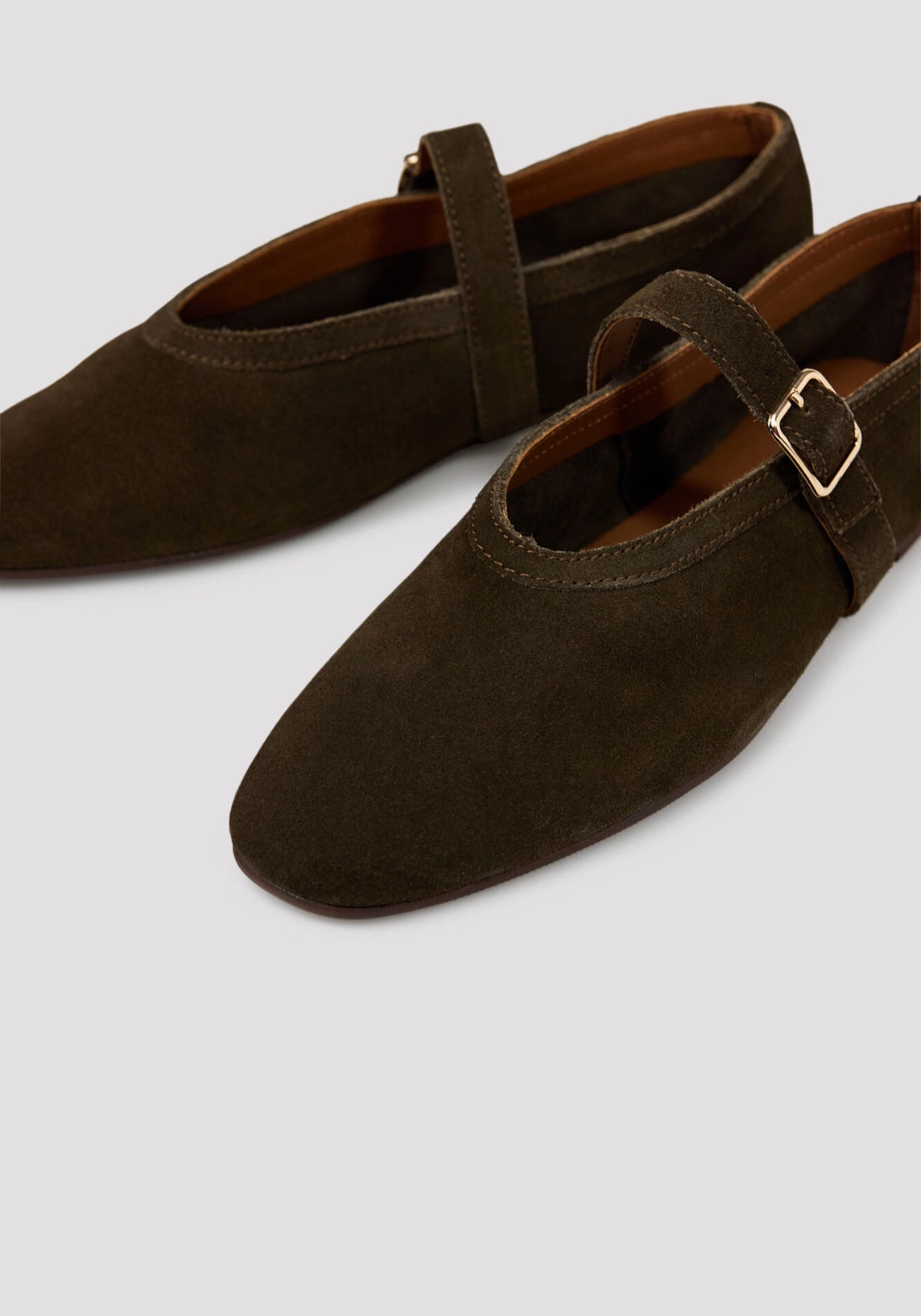 Instep Strap Ballet Flats - Dark Brown
