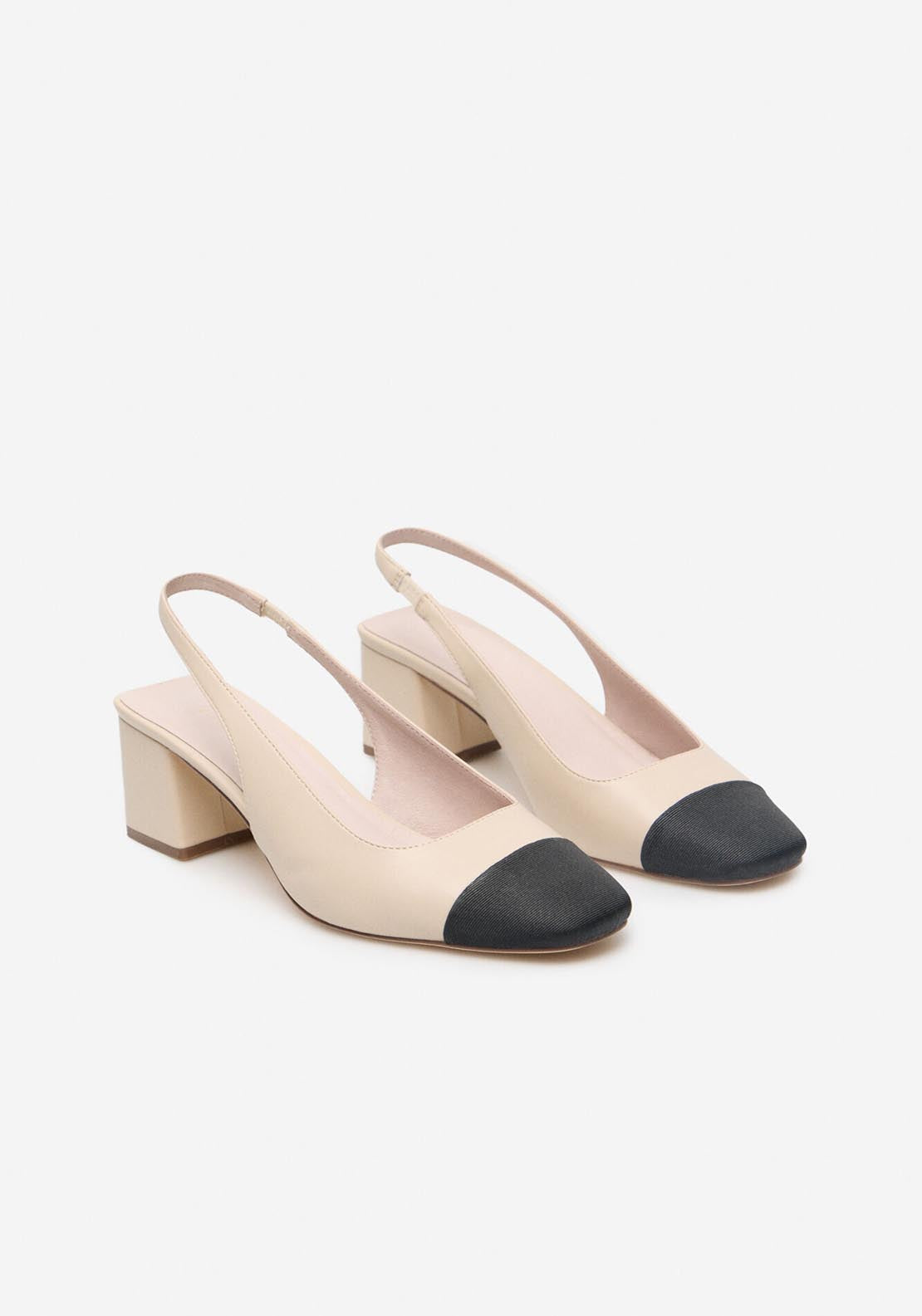 Cortefiel Open Toe Court Shoe - Ivory 1 Shaws Department Stores
