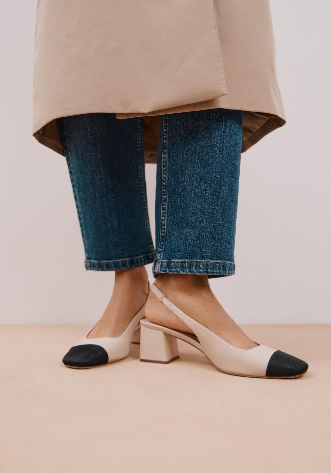 Cortefiel Open Toe Court Shoe - Ivory 4 Shaws Department Stores