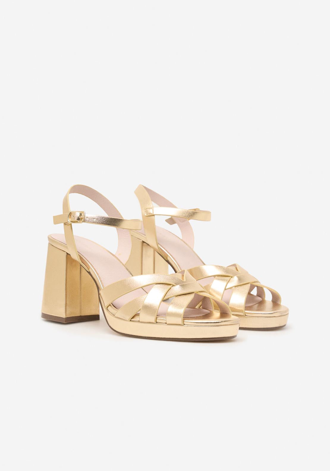 Cortefiel Platform Heel Sandal - Gold/mustard 1 Shaws Department Stores