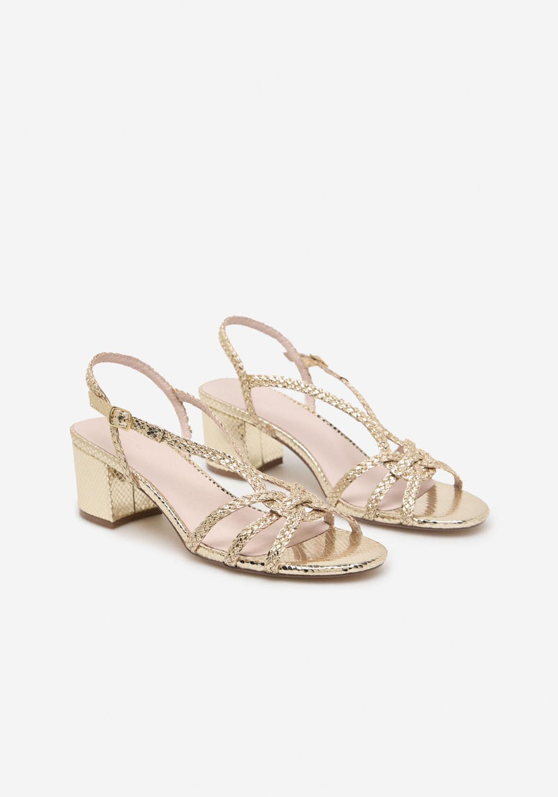 Cortefiel Braided Heeled Sandal - Gold/mustard 3 Shaws Department Stores