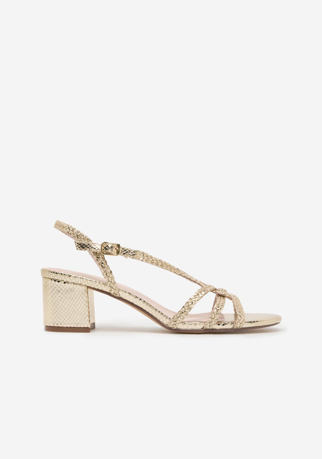 Cortefiel Braided Heeled Sandal - Gold/mustard 1 Shaws Department Stores