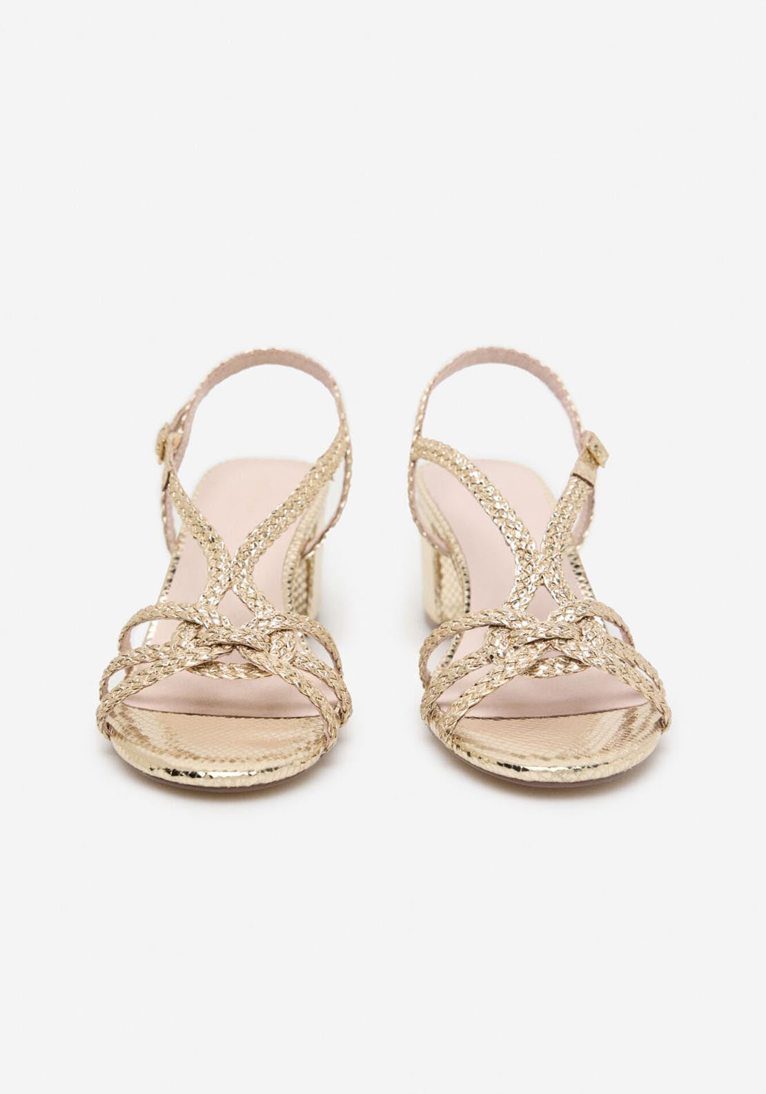 Cortefiel Braided Heeled Sandal - Gold/mustard 2 Shaws Department Stores