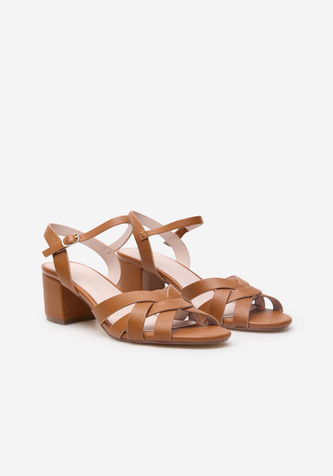 Cortefiel Heeled Strappy Sandal - Medium Brown 3 Shaws Department Stores