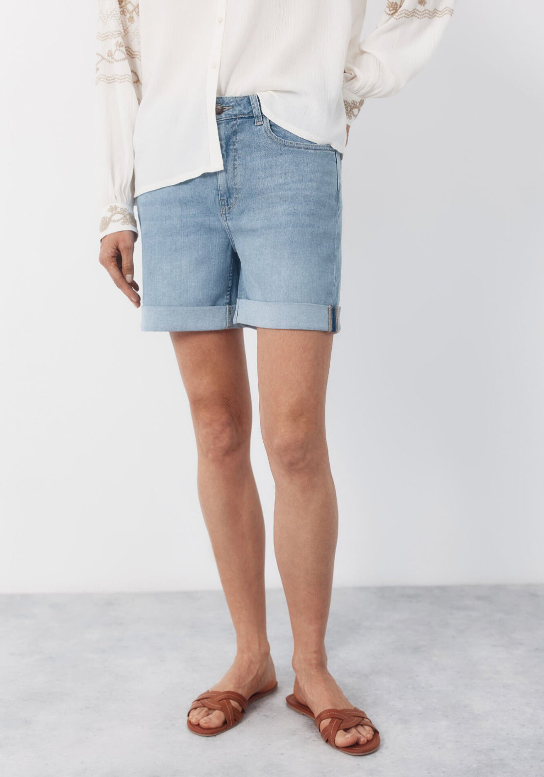 Cortefiel Contrast Edge Denim Shorts - Blue 1 Shaws Department Stores