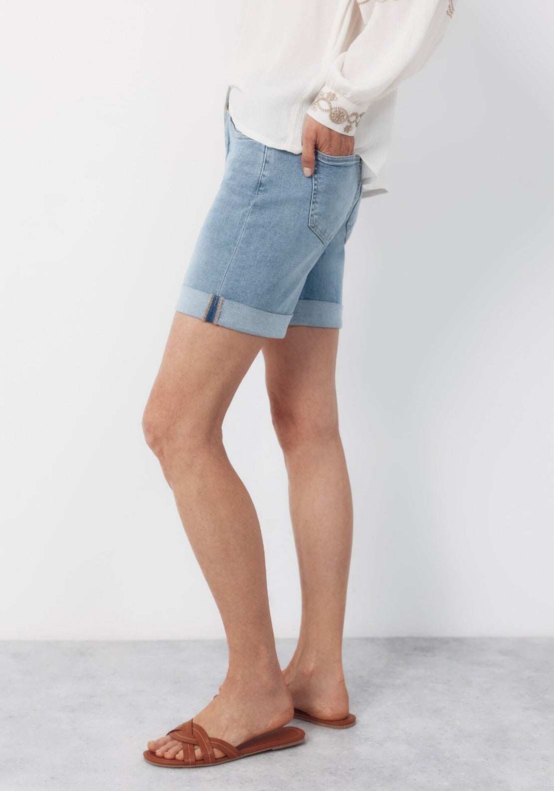 Cortefiel Contrast Edge Denim Shorts - Blue 3 Shaws Department Stores