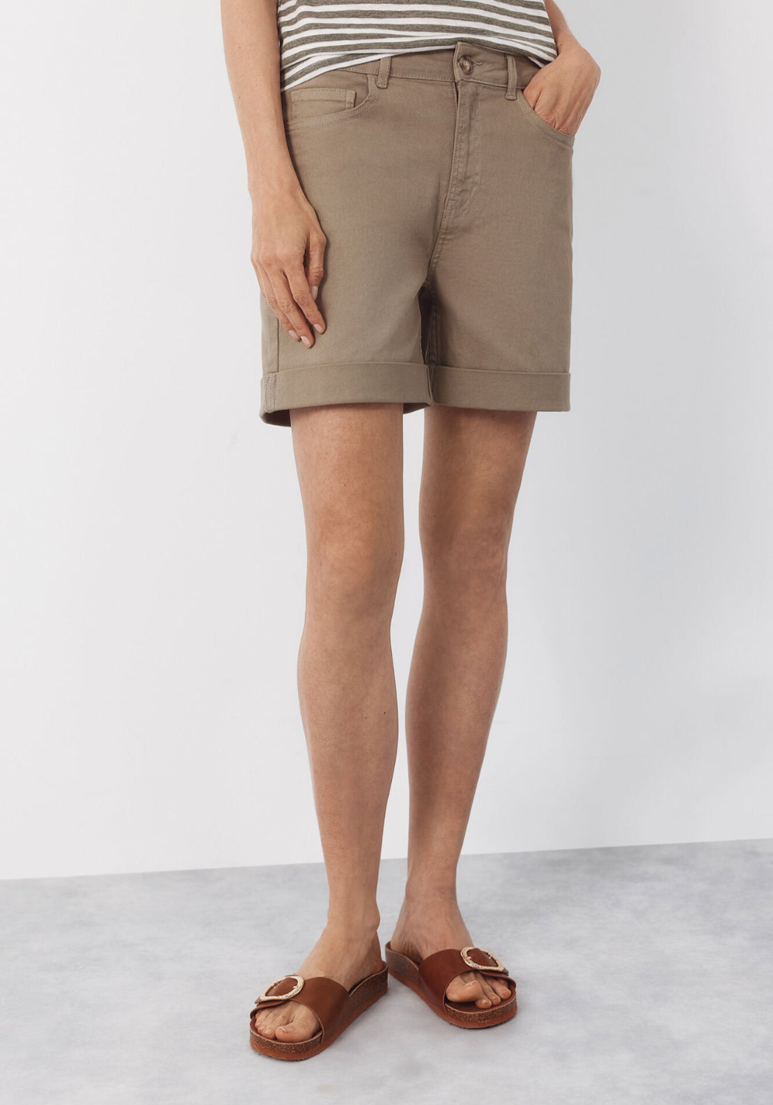Cortefiel Upturned Cuff Denim Shorts - Green 1 Shaws Department Stores