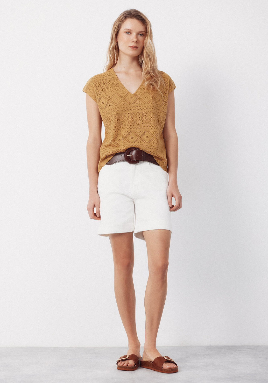 Cortefiel Upturned Cuff Denim Shorts - White 5 Shaws Department Stores