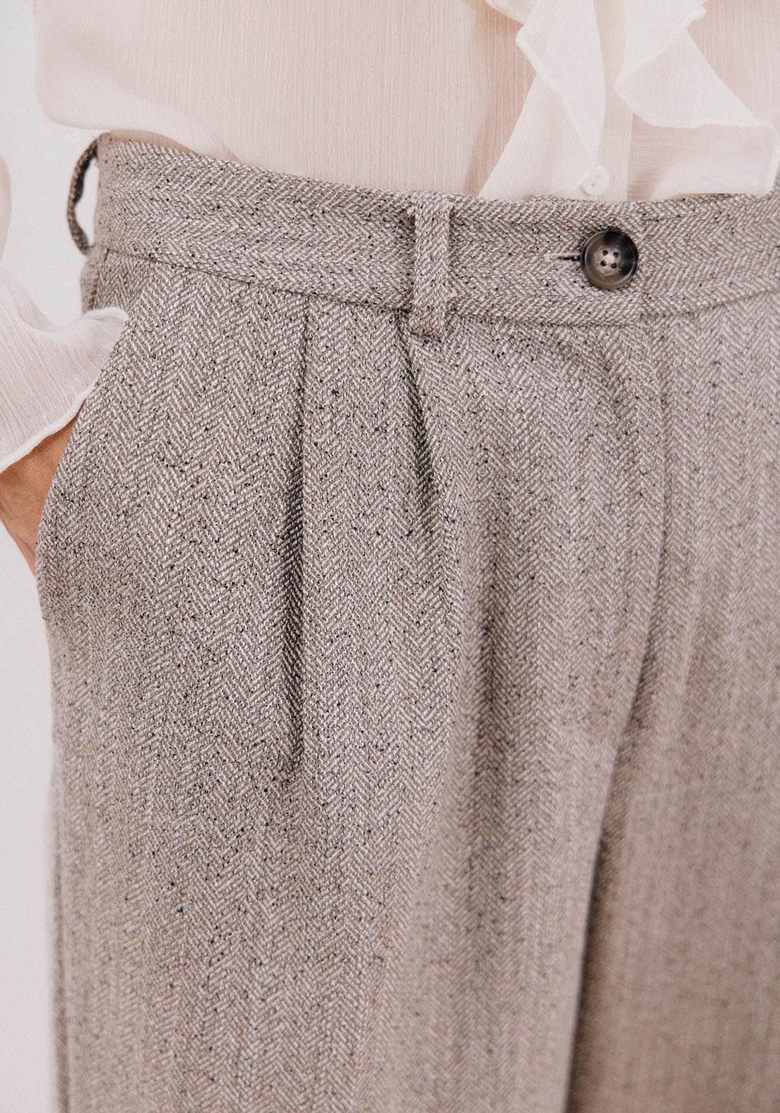 Cortefiel Wide Leg Trousers With Double Pleats - Beige 3 Shaws Department Stores