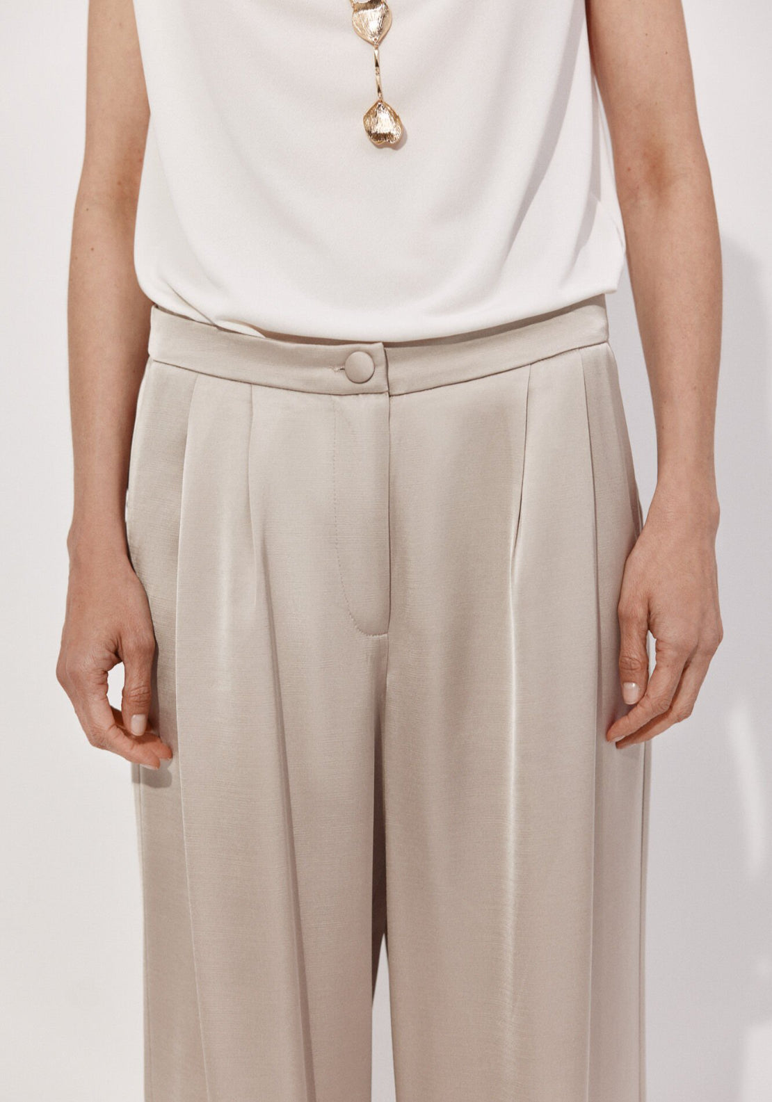 Cortefiel Palazzo Trousers With Pleats - Beige 4 Shaws Department Stores
