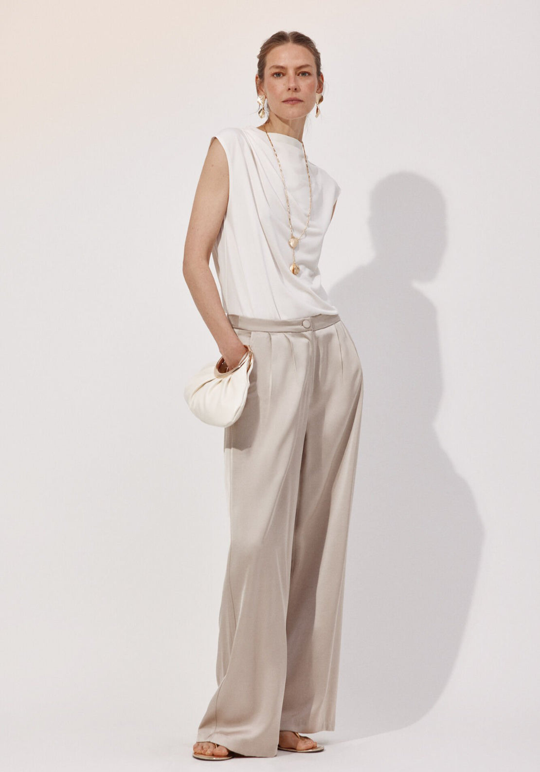 Cortefiel Palazzo Trousers With Pleats - Beige 5 Shaws Department Stores