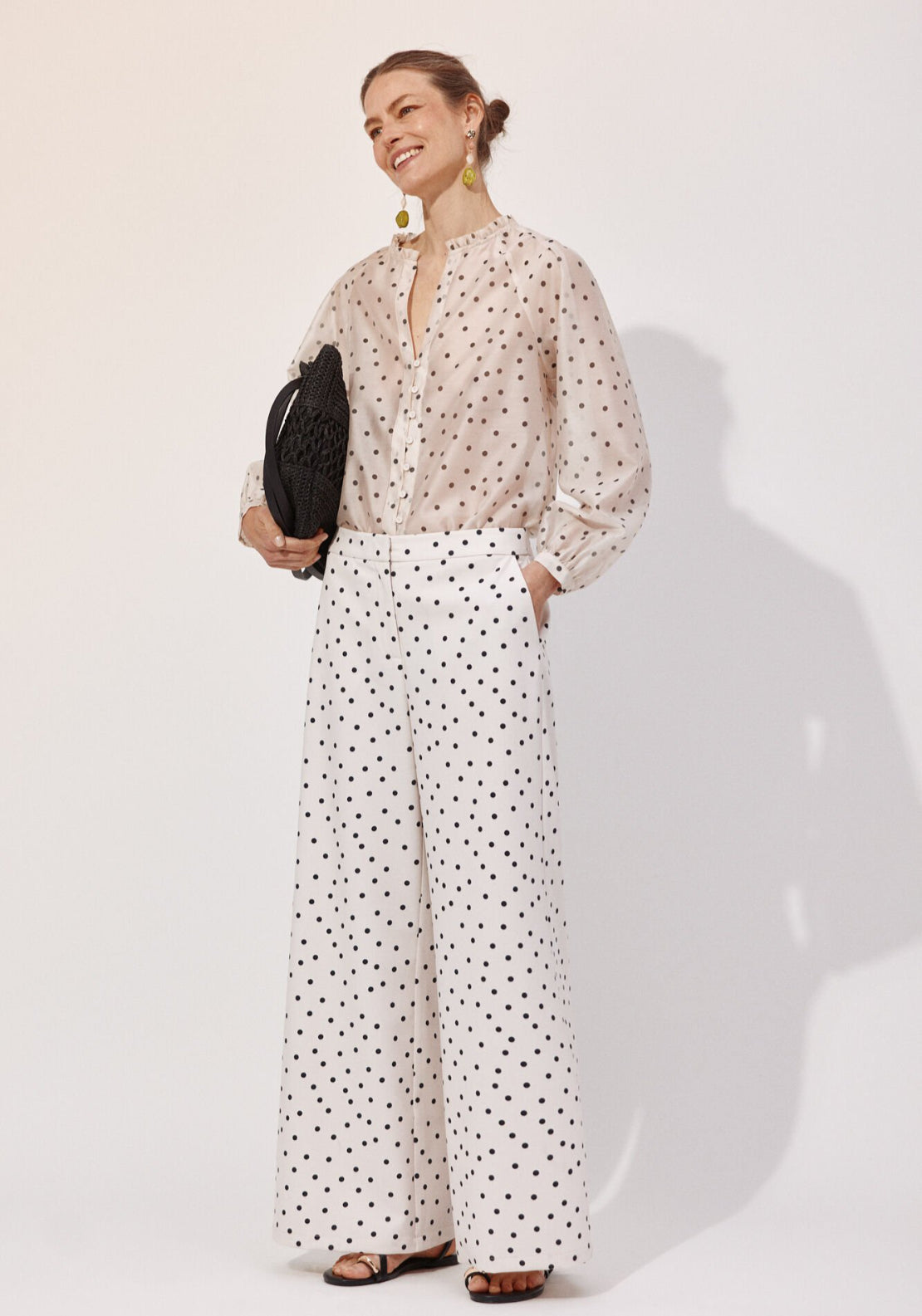 Cortefiel Polka Dot Palazzo Pants - White 5 Shaws Department Stores