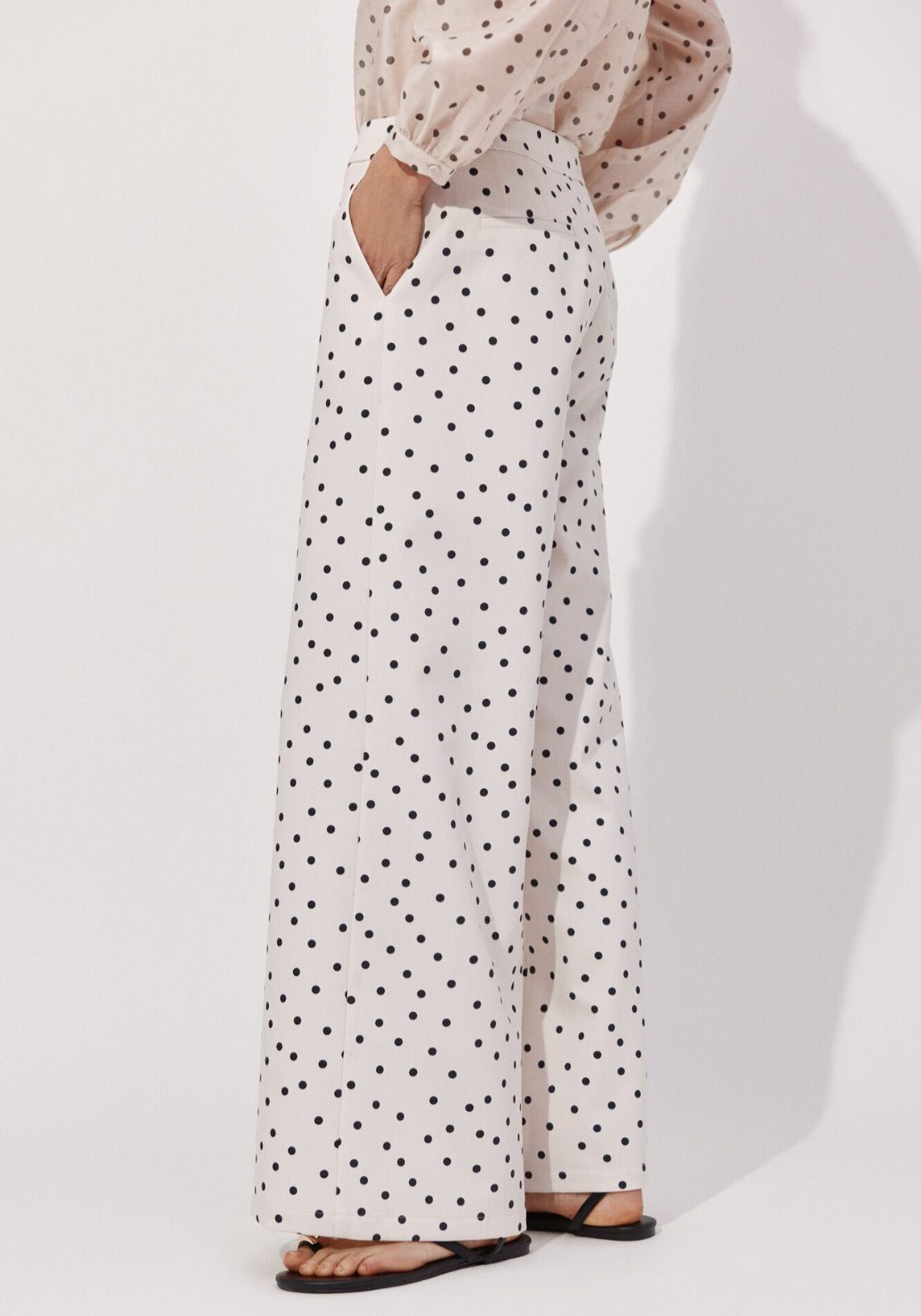 Cortefiel Polka Dot Palazzo Pants - White 3 Shaws Department Stores