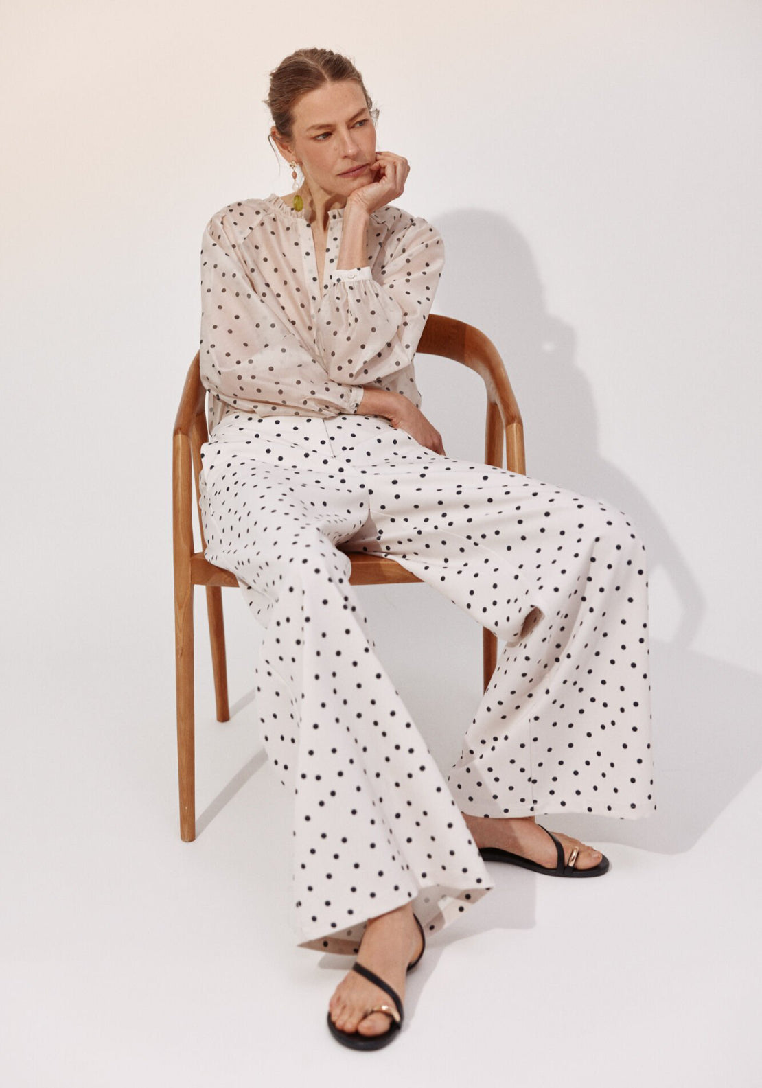 Cortefiel Polka Dot Palazzo Pants - White 7 Shaws Department Stores