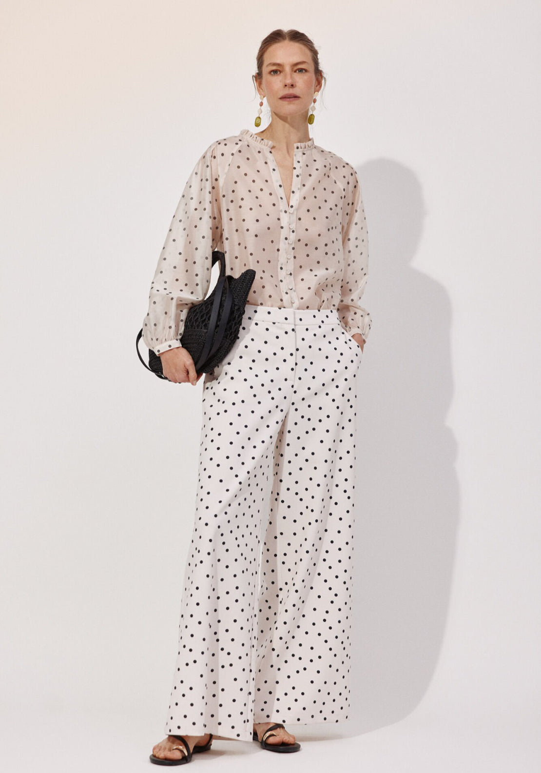 Cortefiel Polka Dot Palazzo Pants - White 8 Shaws Department Stores