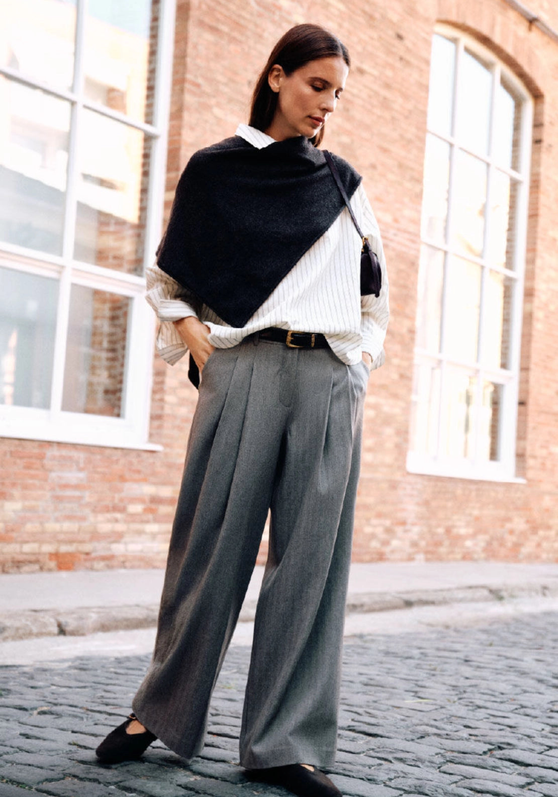 Herringbone Darted Trousers - Beige/camel