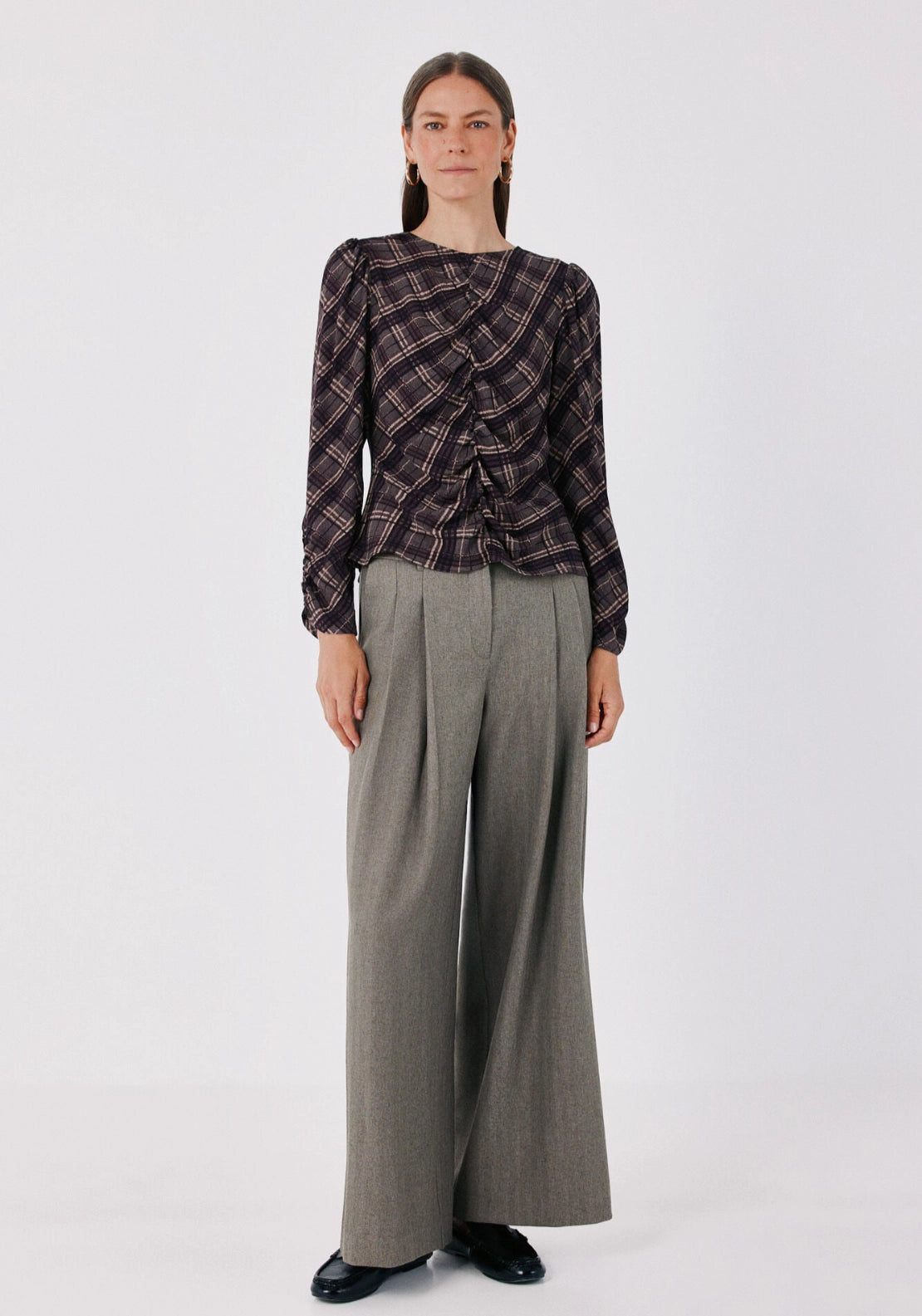 Herringbone Darted Trousers - Beige/camel