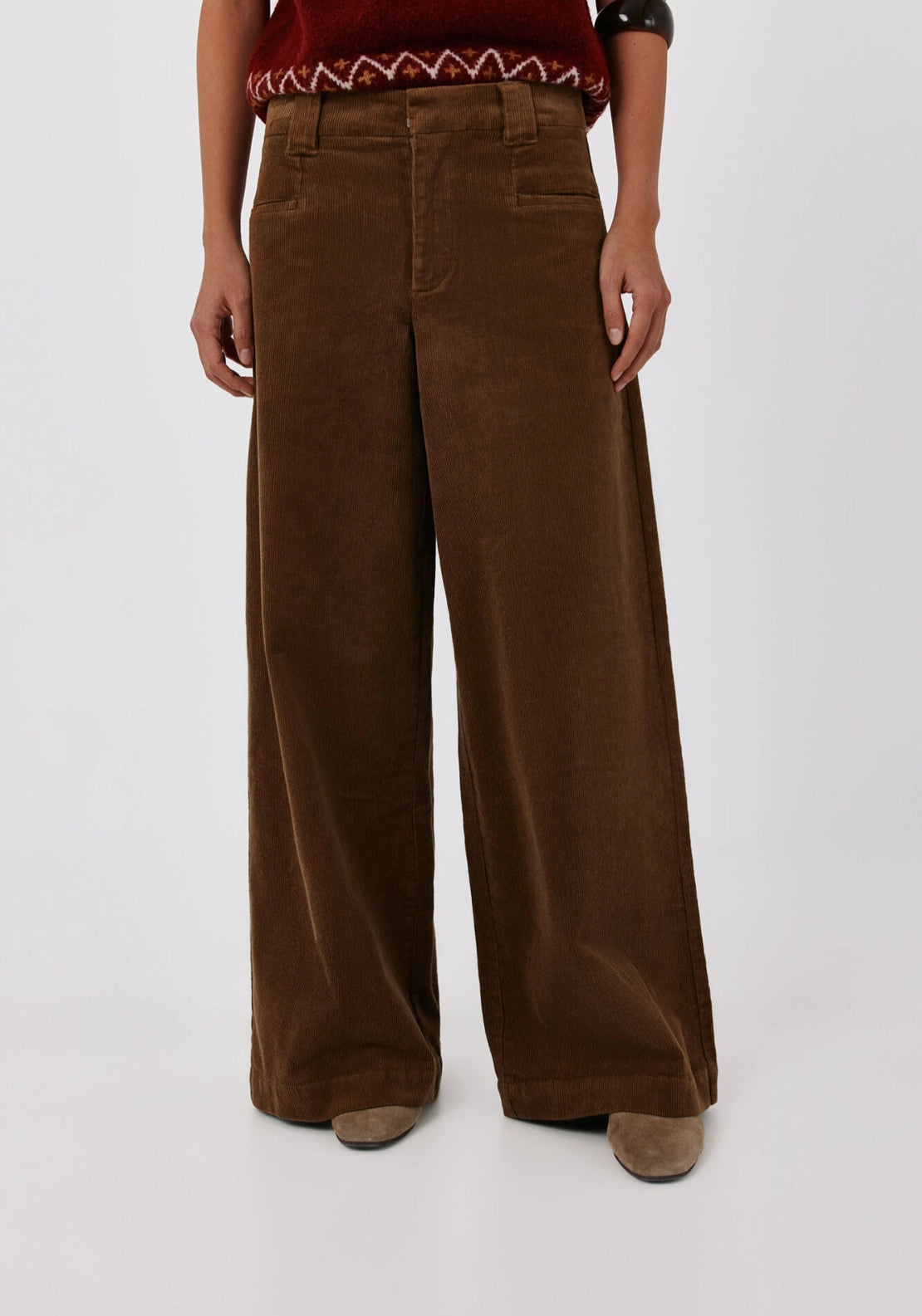 Wide Leg Corduroy Trousers - Beige/camel