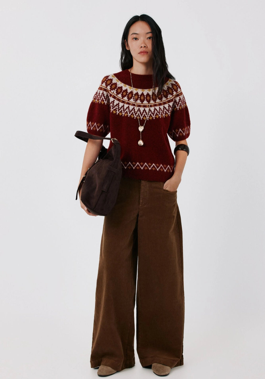 Wide Leg Corduroy Trousers - Beige/camel