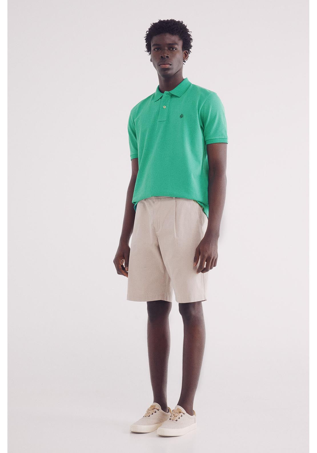 Springfield Essential Regular Fit Piqué Polo Shirt - Green 4 Shaws Department Stores